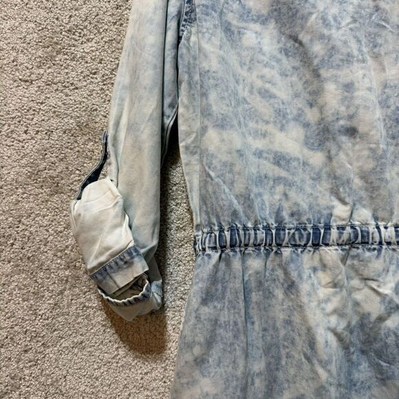 Chico's NWT Dynamic Denim Long Jean Jacket Women's XS Acid Wash Drawstring Snap - Picture 11 of 13